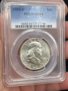 1954 D Franklin 90% argento mezzo dollaro MS64 PCGS  - Foto 1 di 3