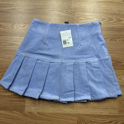 Saia Forever 21 Feminina XS Azul Nuvem Veludo Plissado Mini Elástico Casual - Imagem 1 de 4