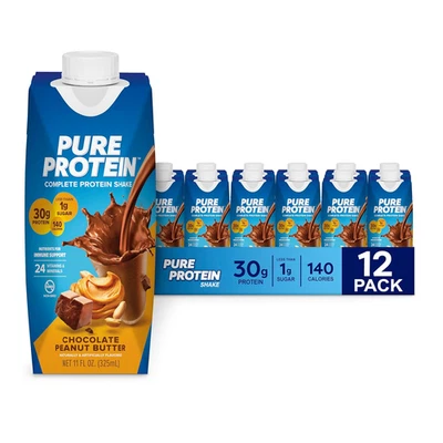 Batido de proteína pura chocolate mantequilla de maní 30 g proteína ceto 11 oz botellas paquete de 12 Foto 1 de 4