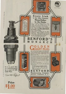 Bujías Benford Monarch 1916 del monte. Vernon, Nueva York 2 PG separadas. Anuncio - Imagen 1 de 1