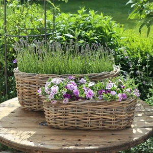 Cesto per piante BASKET grigio Kooboo rattan ciotola per piante L43 cm cesto in rattan casa di campagna - Foto 1 di 3