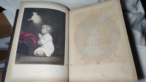 Antique Illustrated Holy Bible Leather Hardback Book 1800’s Old & New Testament - Picture 1 of 19