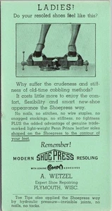 Vintage PLYMOUTH, Wisconsin Advertising INK BLOTTER Card "A. WETZEL Shoe Repair" - Picture 1 of 2