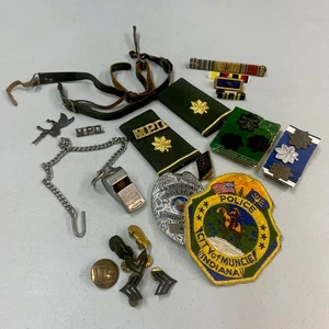Vintage Muncie Indiana Police Officer Insignia Large Lot Whistle~Patch~Bars~Pins - Picture 1 of 13