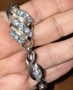 Vintage Coro Armband silberfarben blau Strass 7" - Bild 1 von 4