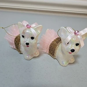 2 weiße Hunde rosa Tutu Weihnachtsschmuck Bichon Frise Malteser Shih Tzu Terrier - Bild 1 von 6