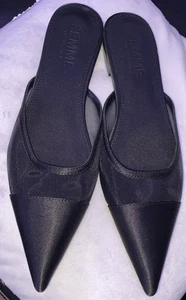 Femme Los Angeles schwarze Satin/Netz spitz zulaufende Slipper Flats Gr. 40 - Bild 1 von 14