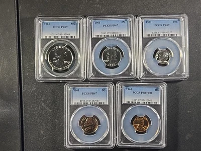 1961 U.S. PROOF SET - 5 coins - 3 silver PROOF 67  PR67 (PCGS)      stk#3004 - Image 1 of 4
