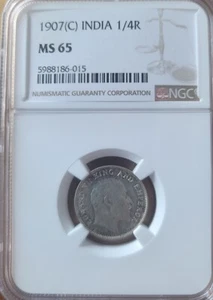 High Grade 1907(c) India 1/4 Rupee NGC MS 65 - Picture 1 of 4
