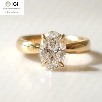 1.60CT IGI GVVS1 Oval Lab Grown Diamond Engagement Ring In Solid 14k Yellow Gold - Image 1 of 4