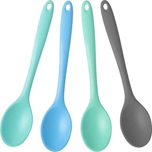 4 Pcs Silicone Mixing Spoons Nonstick Heat Resistant Silicone Utensil Spoons Sil - Picture 1 of 7