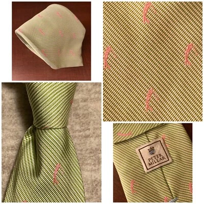 Мужской галстук Peter Millar из 100% шелка лайм зеленый розовый с принтом для гольфистов галстук в полоску - Изображение 1 из 4
