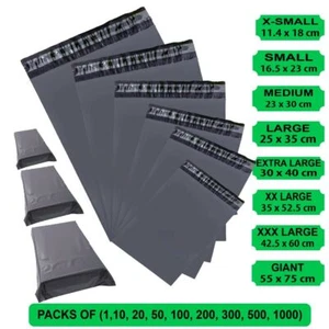 Grey Mailing Postage Bags Mixed Sizes Large Strong Poly Self Seal Plastic Postal - Picture 1 of 4