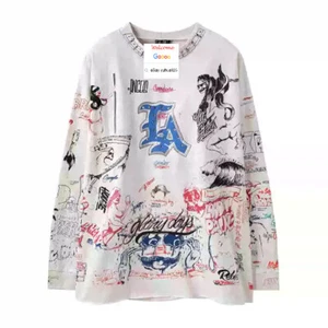 Herren Damen Langarm Graffiti T-Shirt 25SS Freizeit Heiliger Engel Baumwolle Oberteil Tee - Bild 1 von 13