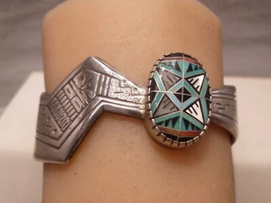 RMT Roderick Tenorio Inlay Sterling Silver Turquoise Cuff Bracelet Pollack Star - Picture 1 of 17
