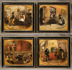 Charles Dickens Tales Antique Set of Four Paintings Vintage Original - Picture 1 of 22