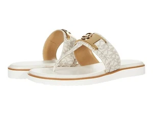 Michael Kors MK Signature Briar Thongs Flat Sandals White Vanilla Gold US Size 8 - Picture 1 of 6