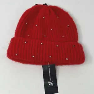 INC Damen Einheitsgröße Allover Strass Beanie Strickmütze rot - Bild 1 von 6