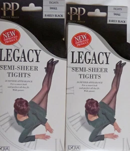2 Paar Pretty Polly kleine Größe halbdurchsichtig 20 Denier Legacy Strumpfhosen kaum schwarz - Bild 1 von 2