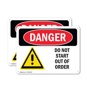 (2 Pack) Do Not Start Out Of Order OSHA Danger Sign Decal Metal Plastic - Picture 1 of 21