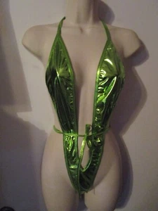 Monokini de cuerda de tiro con eslinga frontal brillante verde claro para dama - Imagen 1 de 2