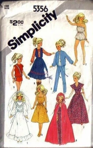 Doll Clothes Pattern Vintage 80s Simplicity 5356 Fits Barbie Darci 11 1/2-12 1/2 - Picture 1 of 2