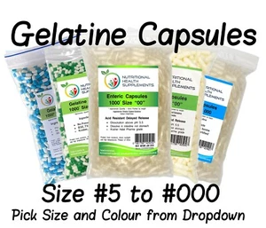 Gelatin Empty Capsules Size #5 4 3 2 1 0 00 000 Gelatine Caps - Picture 1 of 18