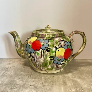 Vintage Teapot - Staffordshire Pottery Art Deco Handpainted Fruit Flowers 1930s - Foto 1 di 18
