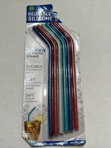 Pack Of Six Reusable Silicone Straws (Multicolor) Soft Easy to Clean Damaged Box - Picture 1 of 2