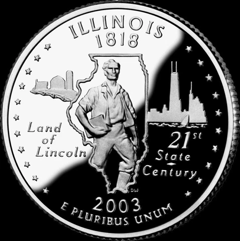 A 2003 S Illinois 90% SILVER Deep Cameo "PROOF" State Quarter US Mint Coin Cover