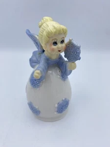 Vintage Keramik Engel Glocke mit blauem Kleid und Schneeflocken 5,25 cm - Bild 1 von 8