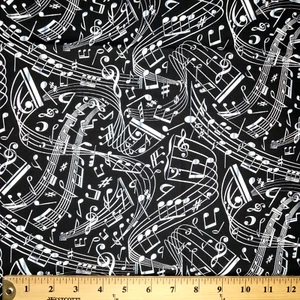 Musical Note Fabric B&W Classical Music by Timeless Treasures Quilt Cotton 44x27 - Picture 1 of 9
