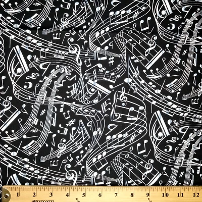 Musical Note Cotton Fabric B&W Classical Music by Timeless Treasures Quilt 44x27 - Image 1 of 4