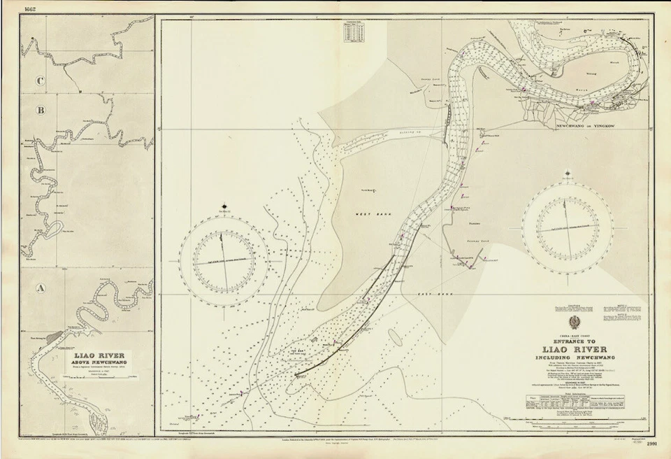 VINTAGE ADMIRALTY  CHART. No.2991. LIAO RIVER, NEWCHANG, CHINA. 1932 Edition. - Image 1 of 1