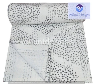 Indian Block Print Twin/Single Kantha Handmade Quilt Cotton Bed Cover Throw - Picture 1 of 5