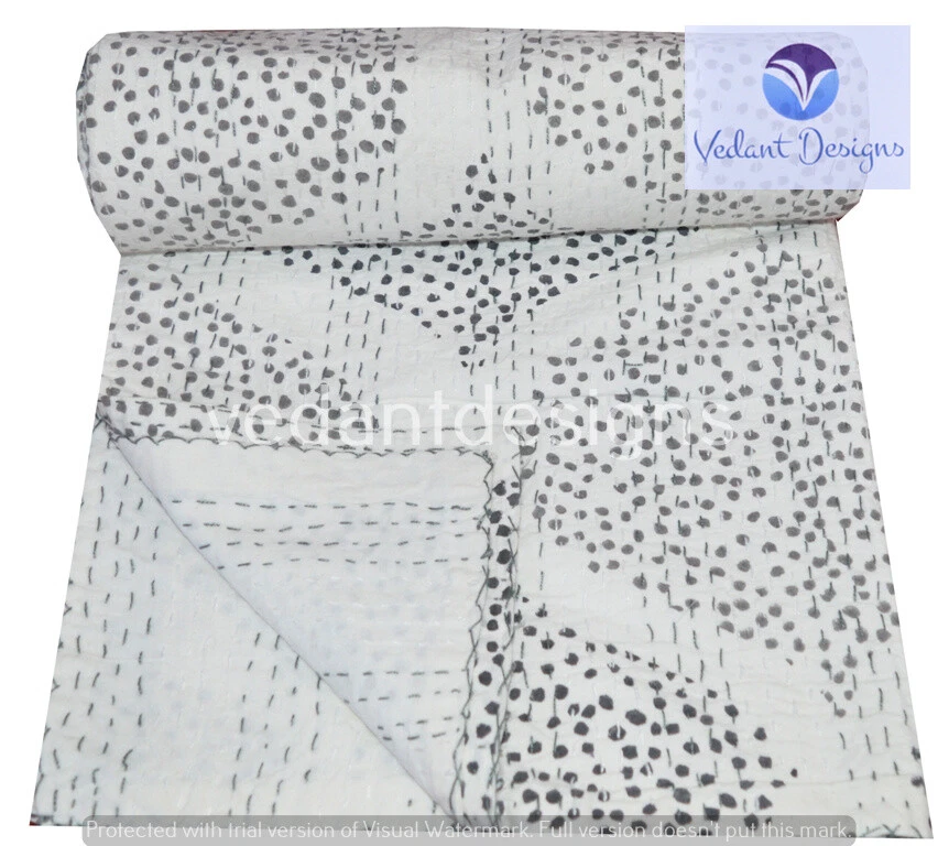 Edredón de algodón hecho a mano Kantha doble/individual estampado de bloques indio Foto 1 de 4