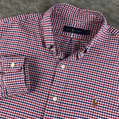 Ralph Lauren Men's L Red Blue Gingham Long Sleeve Button Down Shirt - Image 1 of 4