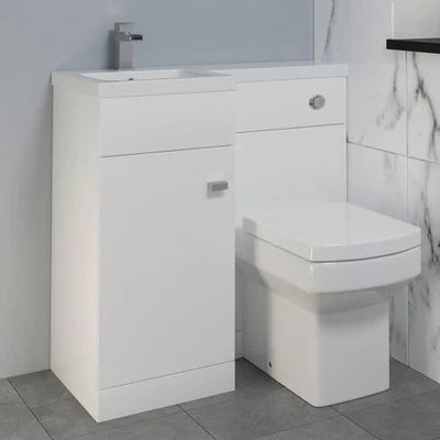 900mm Bathroom Vanity Unit Basin & Square Toilet Combined Furniture L/Hand White - Image 1 of 4