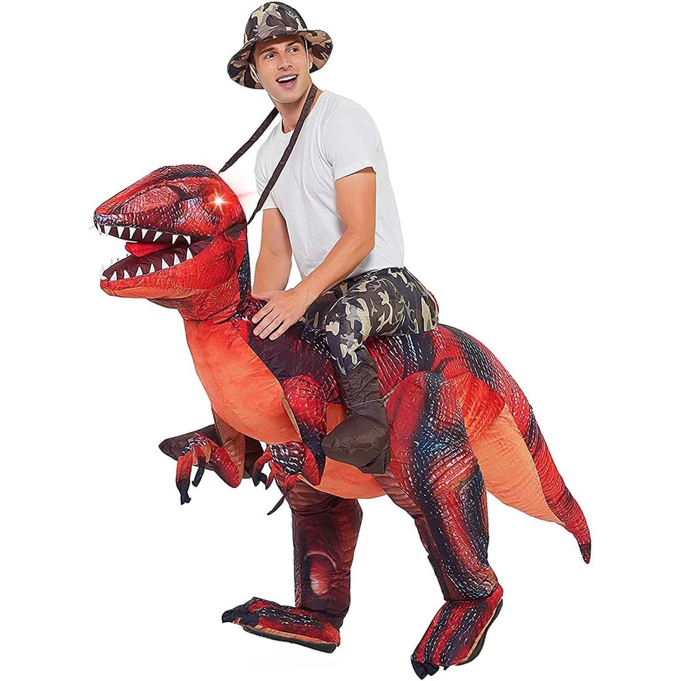 GOOSH Inflatable Dinosaur Costume Riding a T-rex Air Blow-up Deluxe Halloween 55