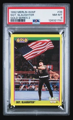 1992 merlin UK wwf #39 sgt. slaughter; gold series wrestling PSA 9  (POP 1, 0^) - Image 1 of 3