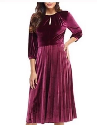 Vestido de fiesta Maggy London talla 12 terciopelo puerto rojo media manga acampanado midi $158 Foto 1 de 4