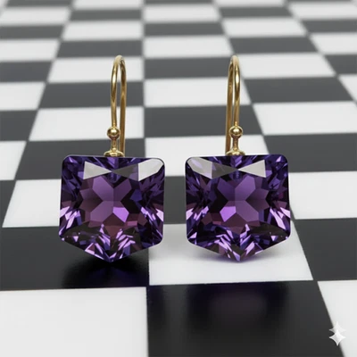 Amethyst Hexagon Earring 925 Sterling Silver Dangle Earring Christmas Gift - Image 1 of 4