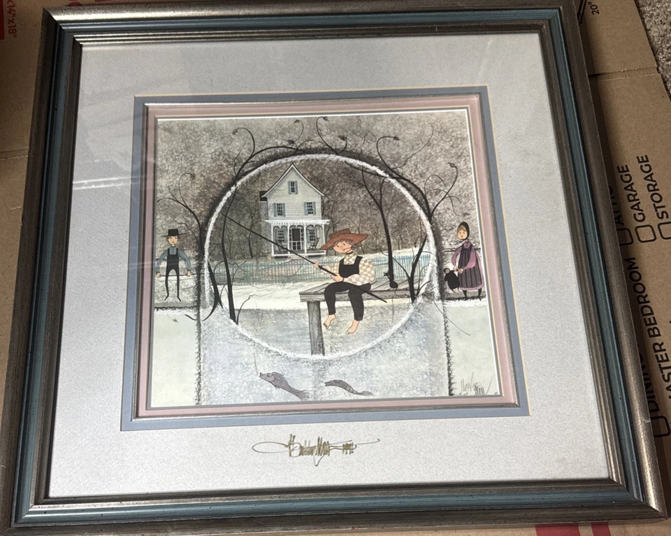 P. Buckley Moss Society Offset литография «День рыбалки» No182/1000 подписанное стекло редкая - Изображение 1 из 3