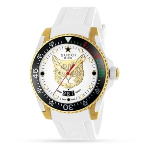 Gucci Dive 40mm Swiss Made Herrenuhr mit Gold Feline Head on Dial YA136322 - Bild 1 von 7