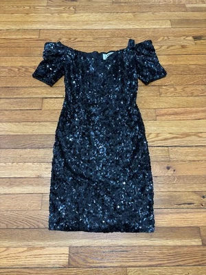 Nite Line 女式黑色亮片露肩鸡尾酒会礼服,尺寸 4 复古 — 第 1/4 张图片