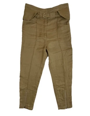 Pantalones IRO Tria para mujer UK 8 S mezcla de lino verde cintura alta pantalones con cinturón Foto 1 de 4