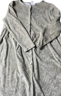 Vtg Velour Dress Snap Up Empire US Grannycore Cabincore  MED Sage Boho Prairie - Image 1 of 4