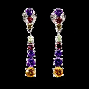 925 Sterling Silver Earrings Round Citrine Amethyst Sapphire Gemstone Jewelry - Picture 1 of 14