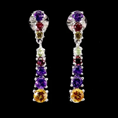 925 Sterling Silver Earrings Round Citrine Amethyst Sapphire Gemstone Jewelry - Image 1 of 4