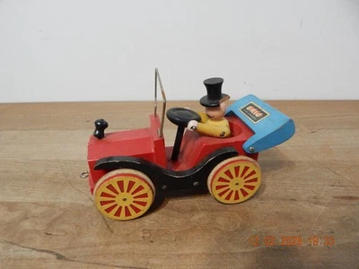 复古 Brio 木制拉多色玩具爷爷汽车 7 英寸长,瑞典制造 — 第 1/4 张图片